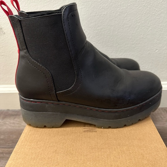 MIA Shoes - MIA Black and Red Ankle Platform Chelsea Boots with Chunky Platform Sole